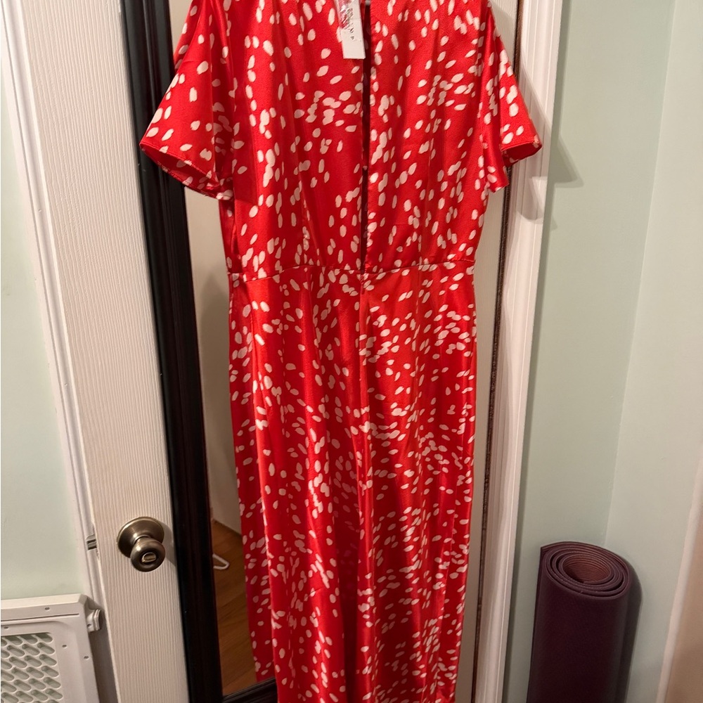 Vibrant Red Dress with White Dots Topshop